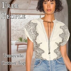 FREE PEOPLE NWT Temecula Embroidered Cropped Deep V-Neck Tailored Cotton Top/Sm